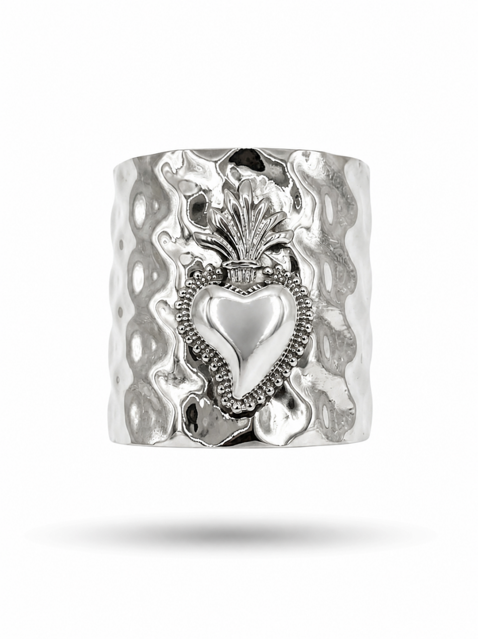 Bracciale Rigido Cuore – Ottone Argento Effetto Ondulato